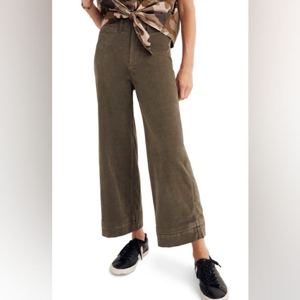 Madewell Cotton Blend Emmett Crop Wide Leg Velveteen Pants Kale Green Size 28